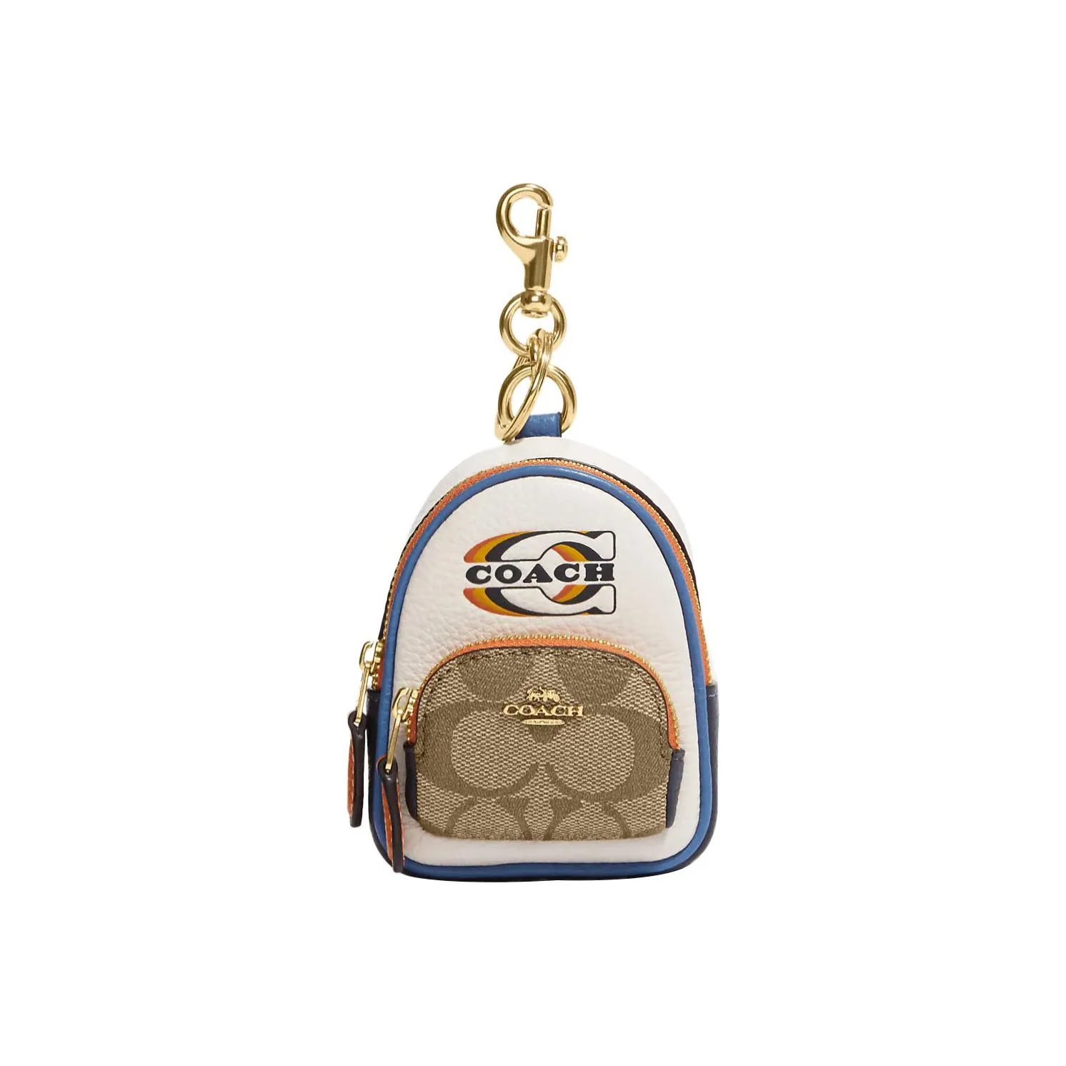 COACH Покрытый холст с утонченной кожей Bag Charm Сумка Мерч Мини Женские Хаки Мел Белый