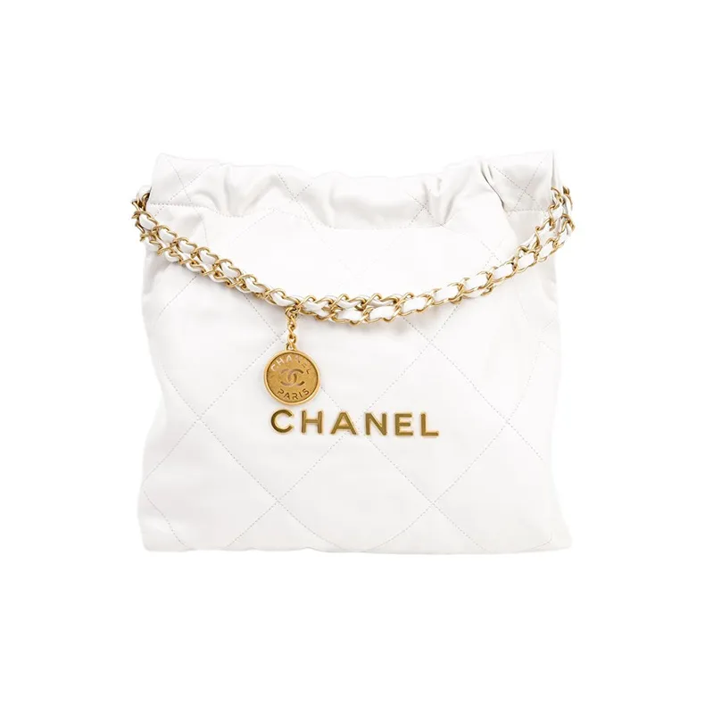 CHANEL 22Bag Smooth Finish Calfskin Tote Bag Shopping Bag Handbag Shoulder Bag Crossbody Bag Small Size Women's White