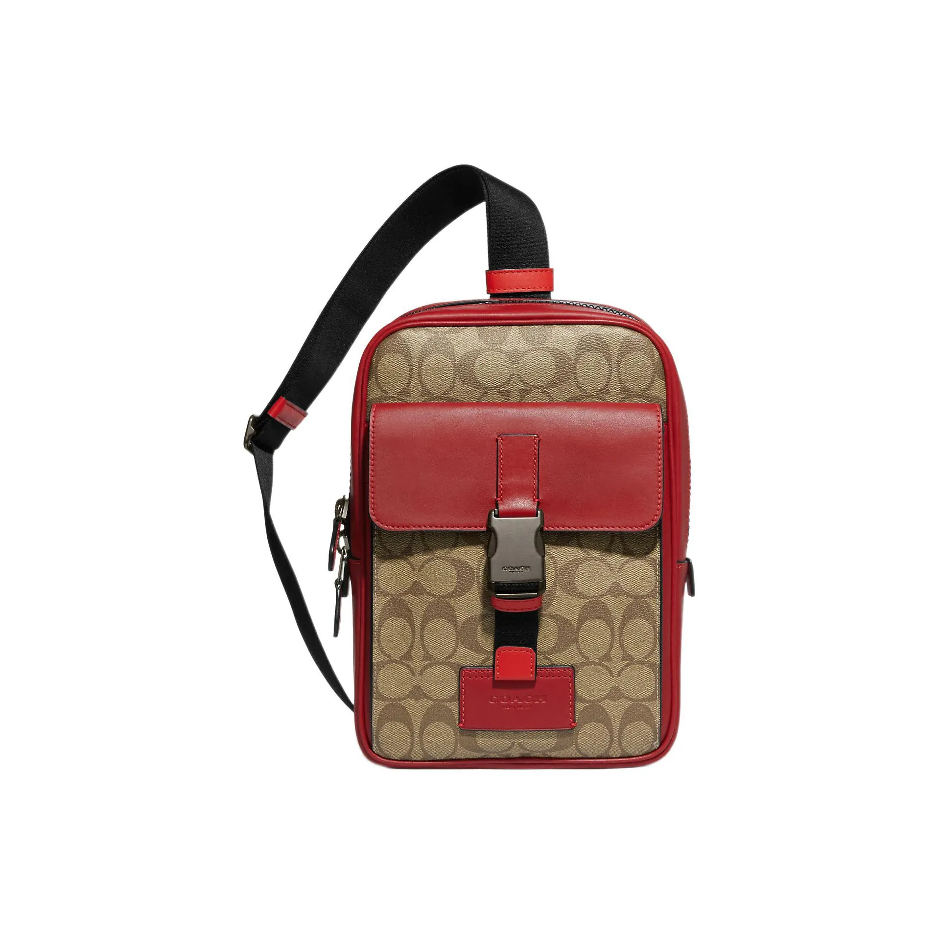 COACH Track Canvas With Calfskin Crossbody Bags Trumpets Men's Brown & Red