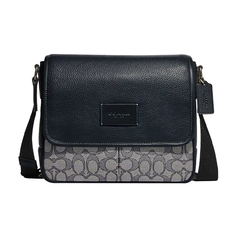 COACH Карта Коровья кожа с тканевой сумкой через плечо средний размер мужской полночный синий и серый