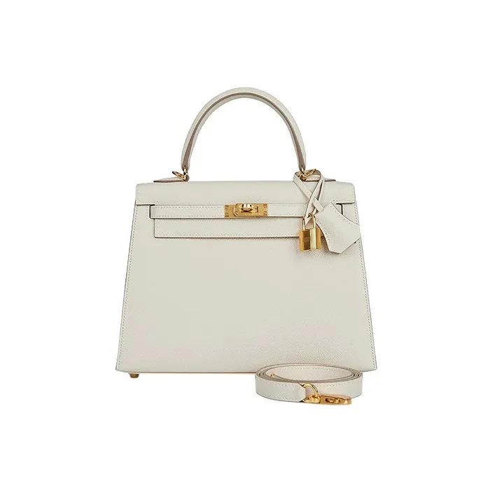 HERMES Kelly Epsom Calfskin Kelly Bag Shoulder Bag Crossbody Bag Handbag Women's 10 Craie Milkshake White