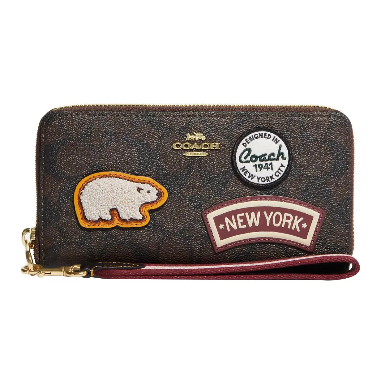 COACH Zip Around Canvas With Leather Card Holder, Wallet Regular Women's Dark Brown