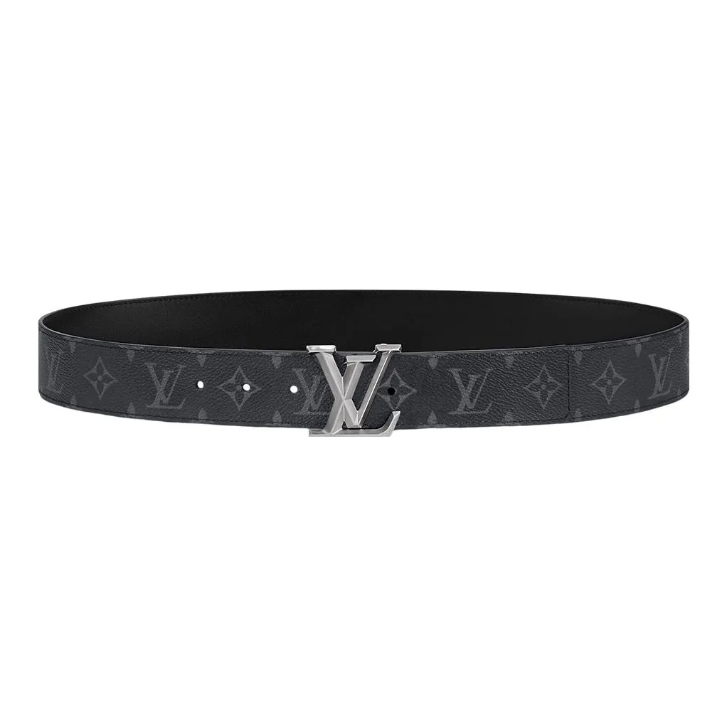 LOUIS VUITTON Cow Leather Leather Belts Men's Black Width: 4cm