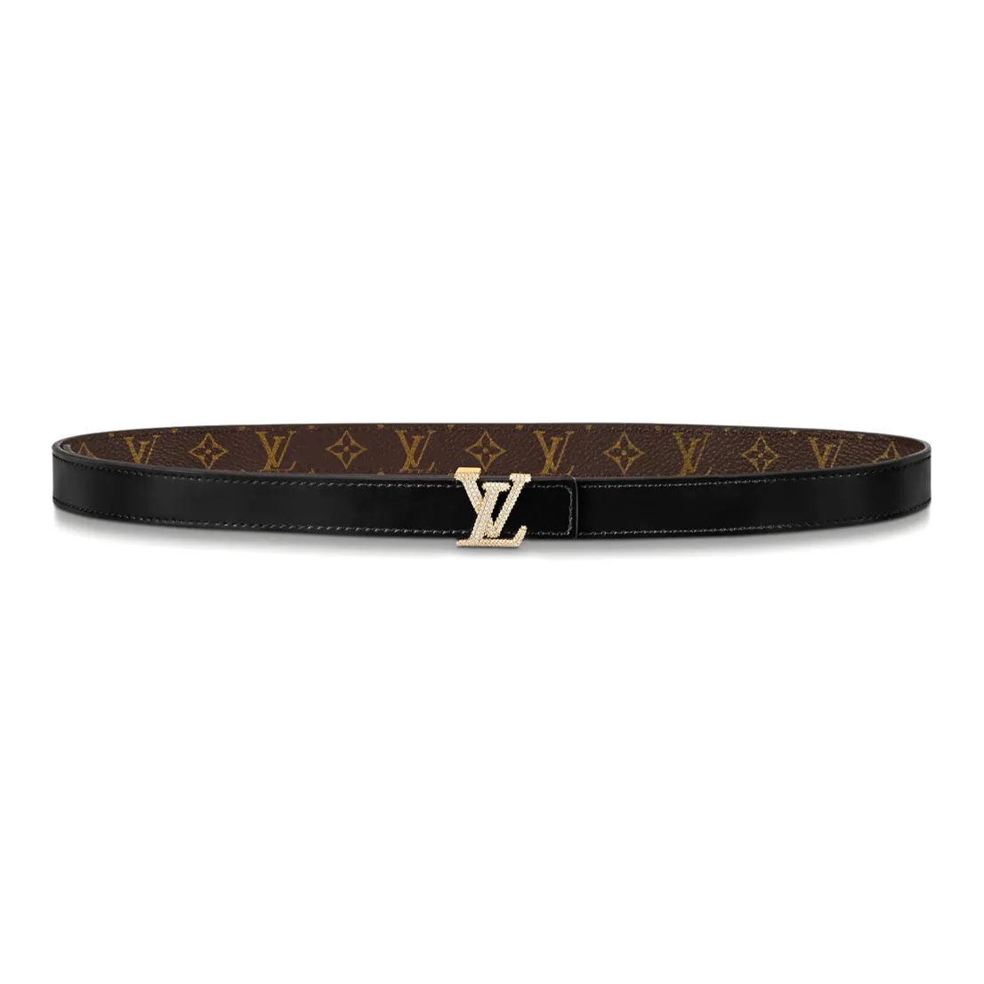 LOUIS VUITTON Casual Double Sided Smooth Buckle Leather Belts Women's Black Width 2cm