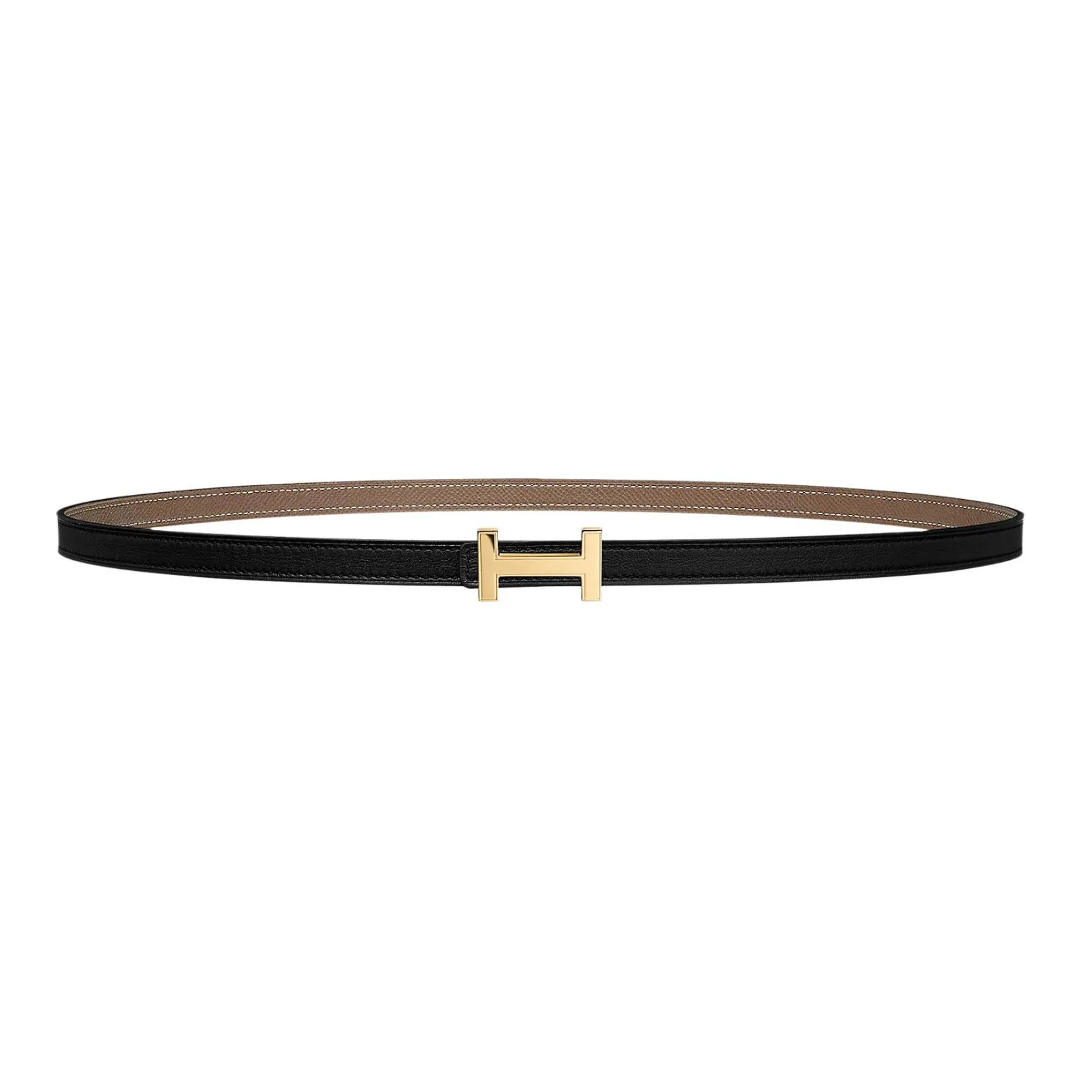HERMES Focus Letter H Gold Buckle Epsom Calfskin Double Sided Leather Belt Women's Black Width  1.3cm