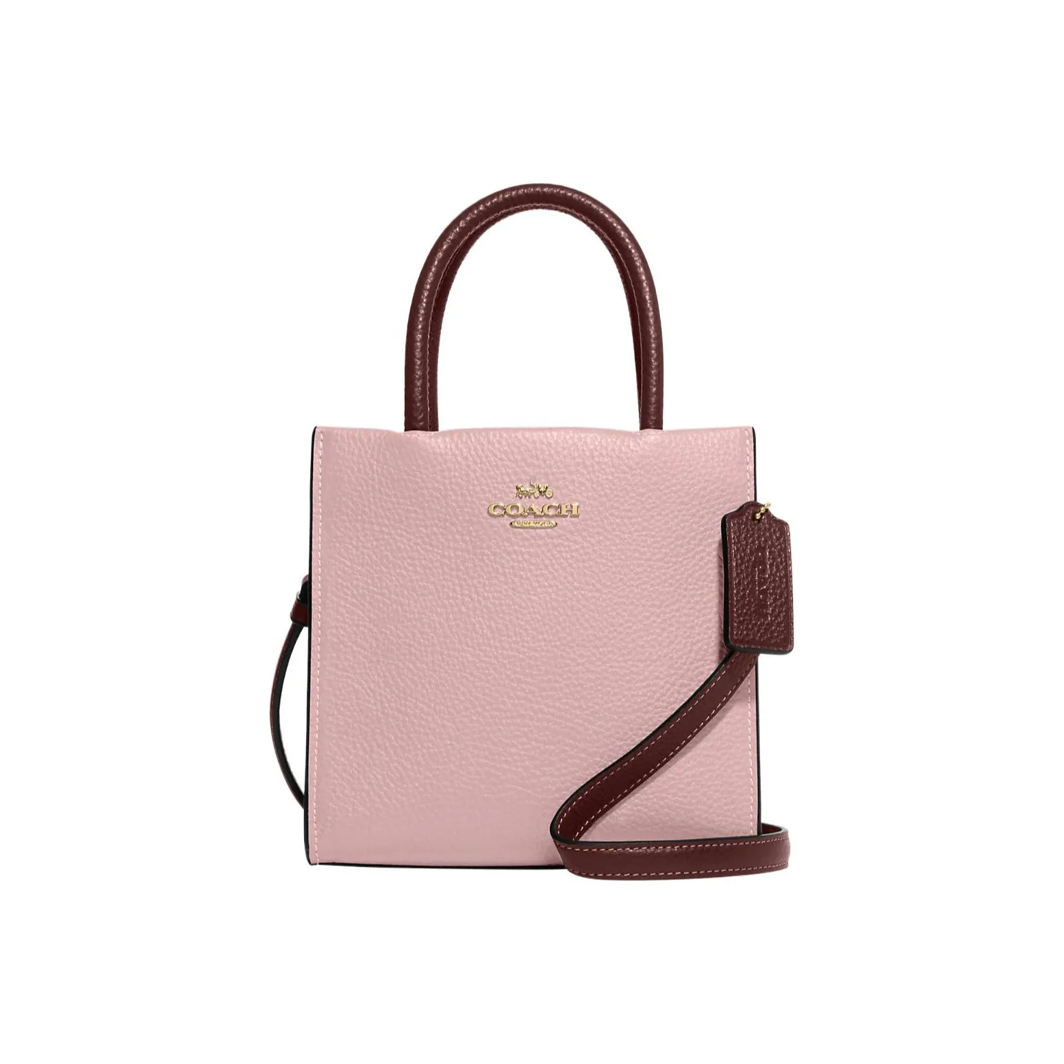 COACH Cally High-Quality Pebbled Leather Handbag Shoulder Bag Crossbody Bag Mini Women's Pink & Burgundy