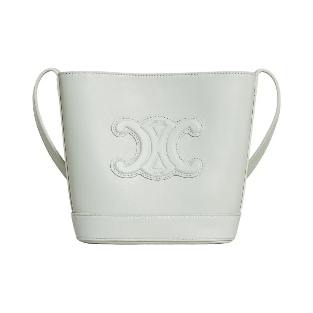CELINE Triomphe Smooth Calf Leather Bucket Bags Shoulder Bag Crossbody Bag Mini Women's Light Green