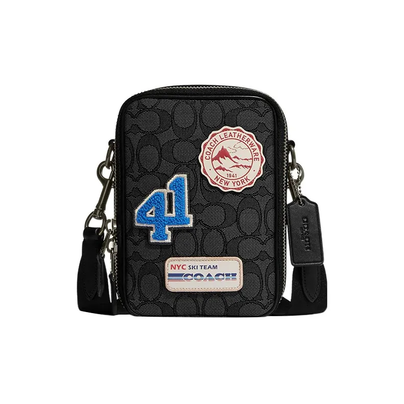 COACH Stanton Ткань с кожаными вставками Сумка через плечо Женская Черная