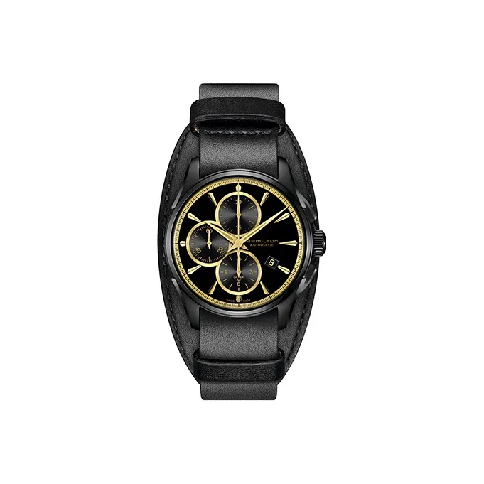 HAMILTON Jazz Series Automatic Mechanical Movement Unisex Watch 42mm Black Dial Stainless Steel Case Cow Leather Strap