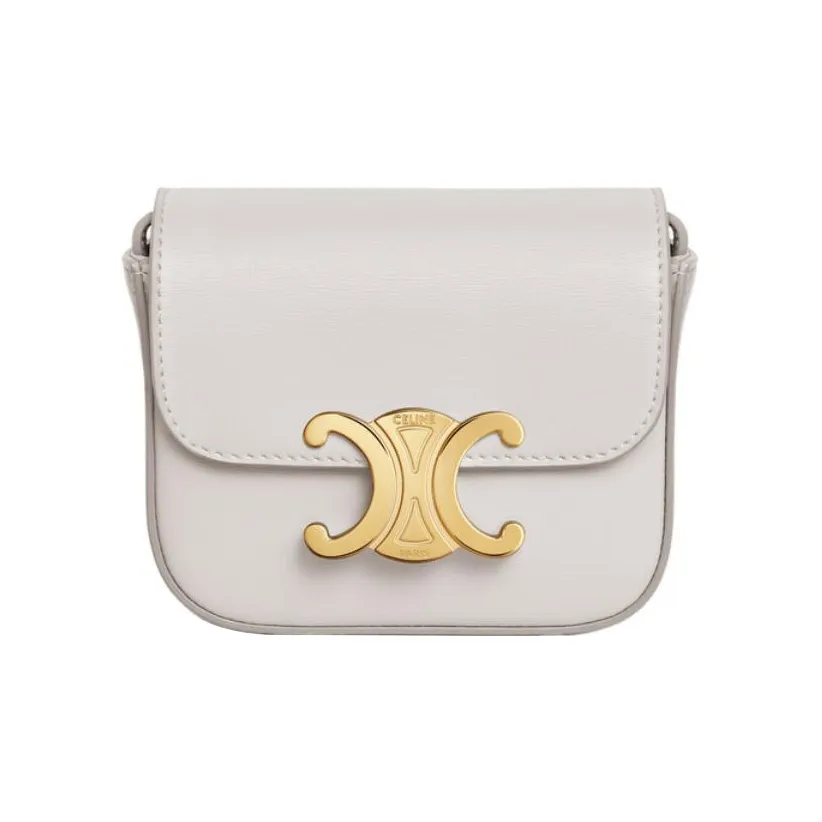 CELINE Triomphe Calfskin Shoulder Bag, Crossbody Bag Mini Women's White