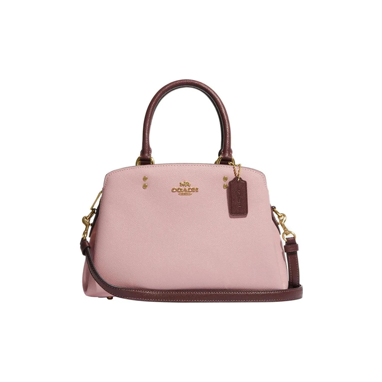 COACH Lillie Крестообразная текстура кожа через плечо сумка мини женская розовая