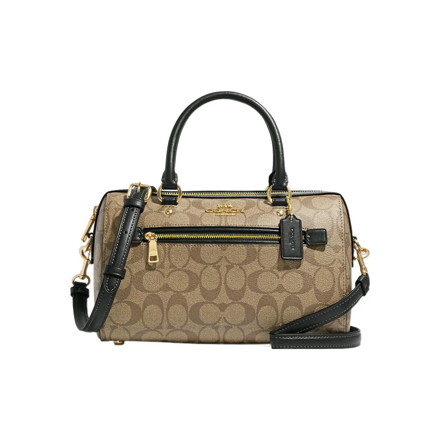 COACH Rowan Satchel Bag Medium Khaki/Black
