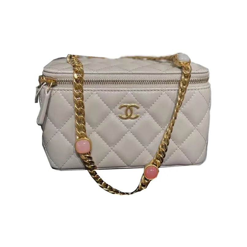 CHANEL 22BFW Lambskin Box Bag One Shoulder Crossbody Makeup Bag Women's Gray