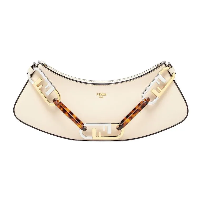FENDI O'Lock Swing Cow Leather Shoulder Bag, Handbag, Clutch, Shoulder Bag Women's White