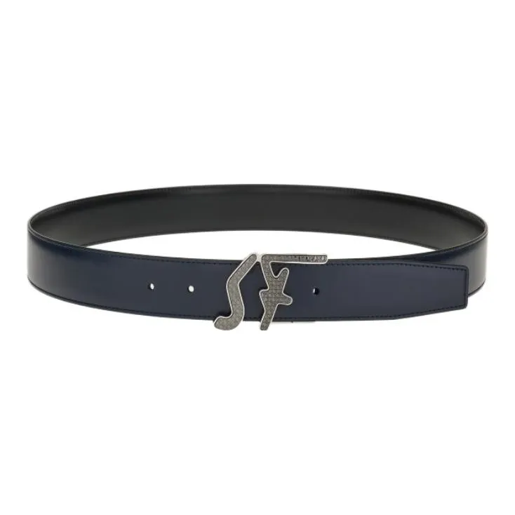 FERRAGAMO Ремень из коровьей кожи мужской черный синий ширина 3,5 см