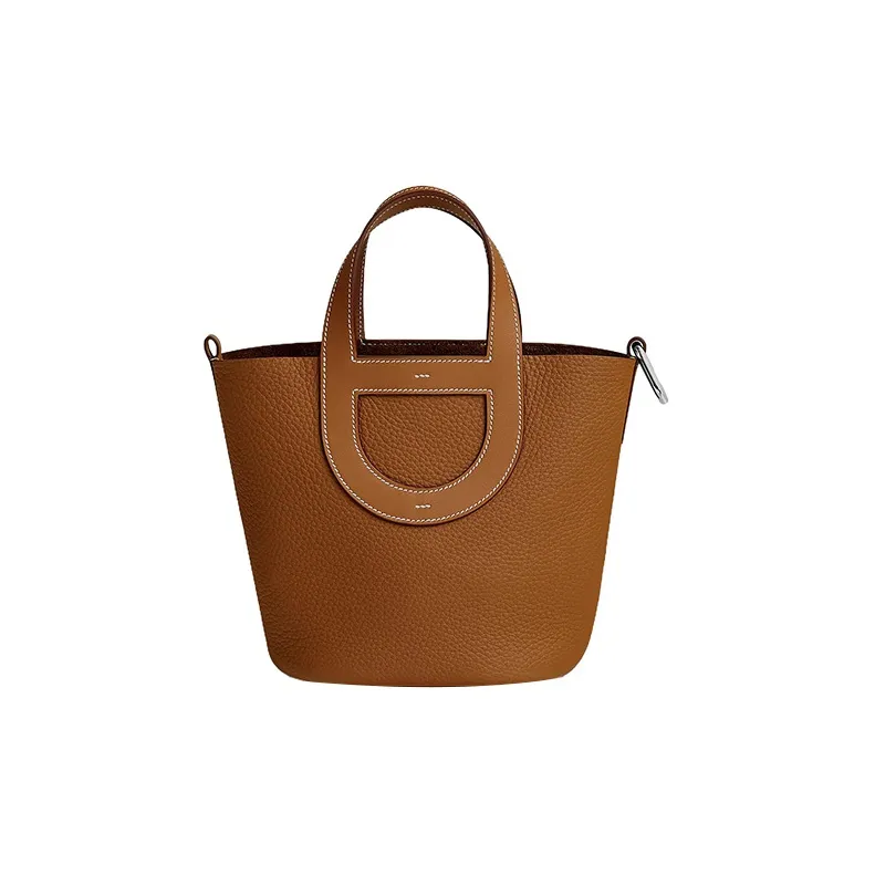 HERMES In The Loop Clemence Bullhide With Swift Calfskin Basket Bag, Bucket Bag, Handbag Women's Gold