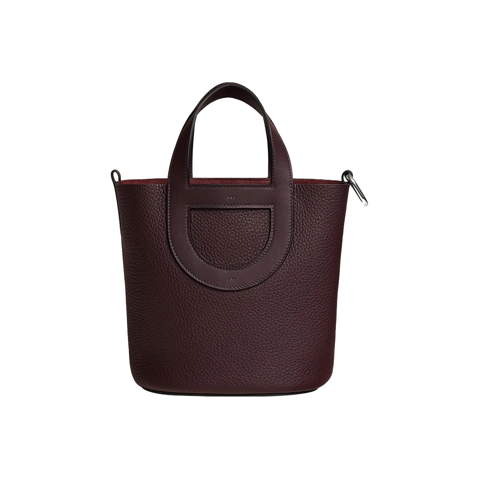 HERMES In The Loop Clemence Bullhide With Swift Calfskin Basket Bag Handbag Bucket Bag Women's Saddle Red