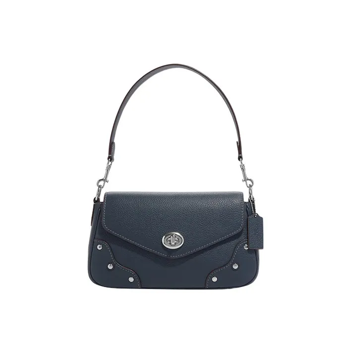 COACH Утонченный Каменная Кожа Портативная Сумка через плечо Сумка на плечо Женская Джинсовый Синий