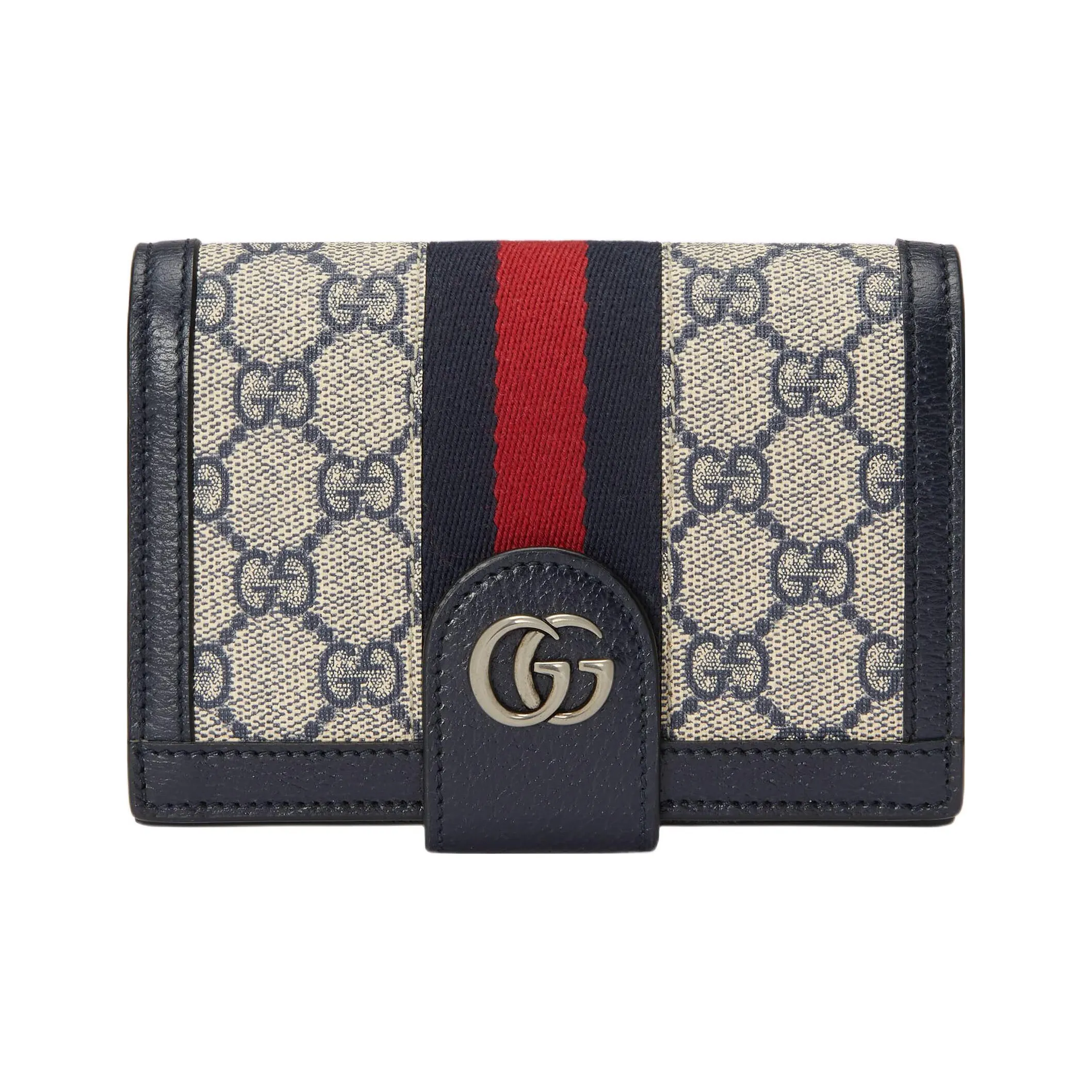 GUCCI Ophidia Canvas With Leather Trim Passport Holder Men's Beige/Blue