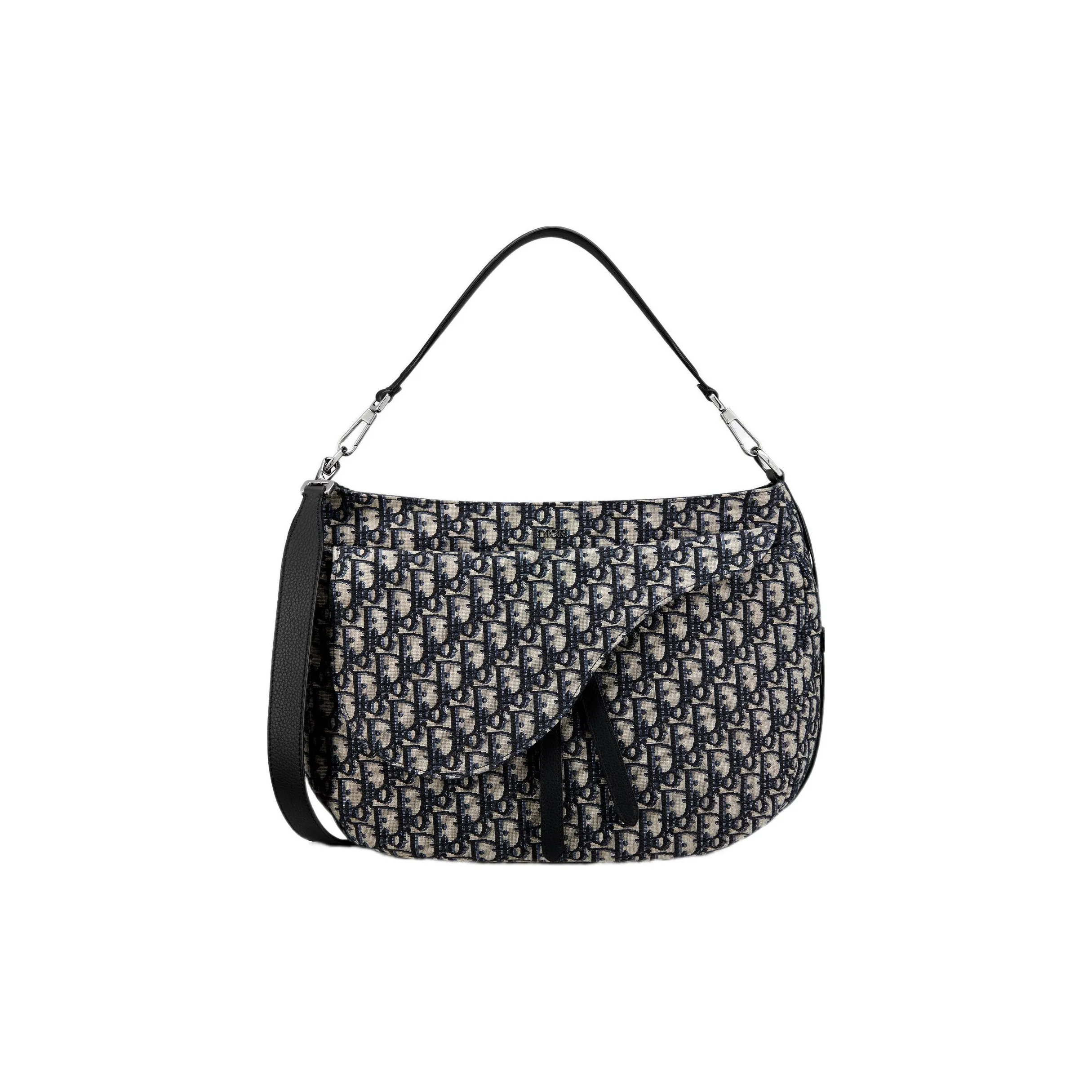 DIOR Saddle Leather Saddle Bag, Shoulder Bag, Crossbody Bag, Handbag Men's Beige And Black