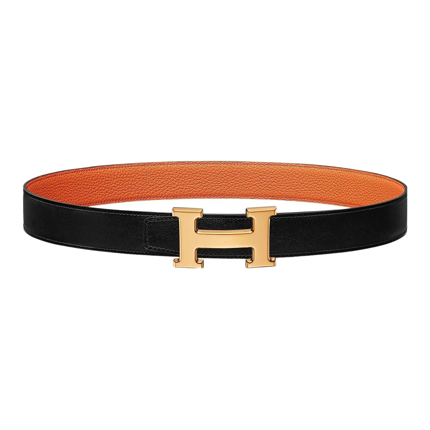 HERMES Togo Trendy Elegance Casual Sports Gold Buckle Epsom Calfskin Belt Women's Black Width 3.2cm