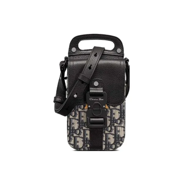 DIOR Grained Calfskin Shoulder Bag, Crossbody Bag With Cell Phone Pouch Regular Men's Black/Beige