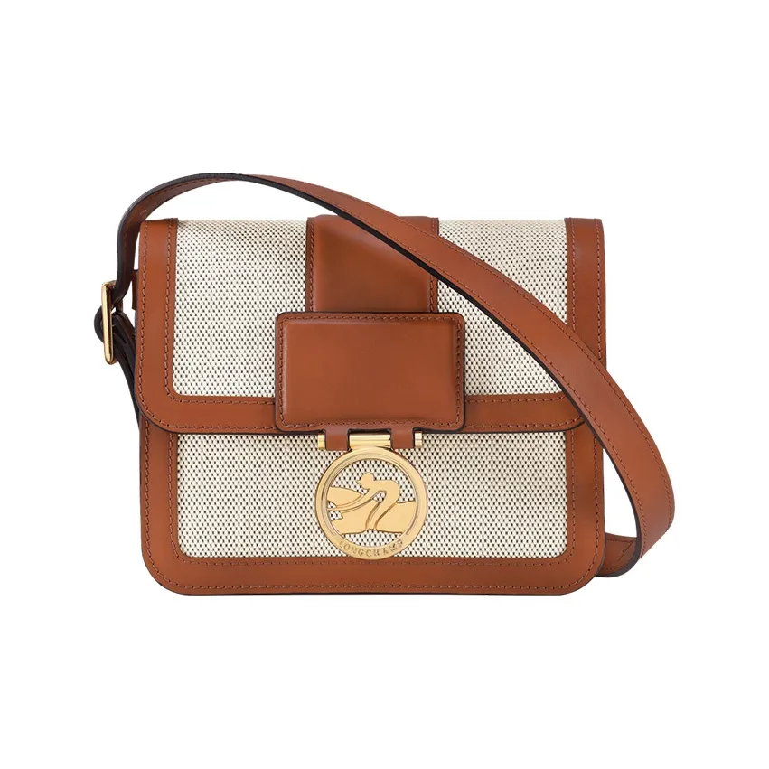 LONGCHAMP Коробка TROT Холст Сумка через плечо Маленькая Женская Коричневый и Белый