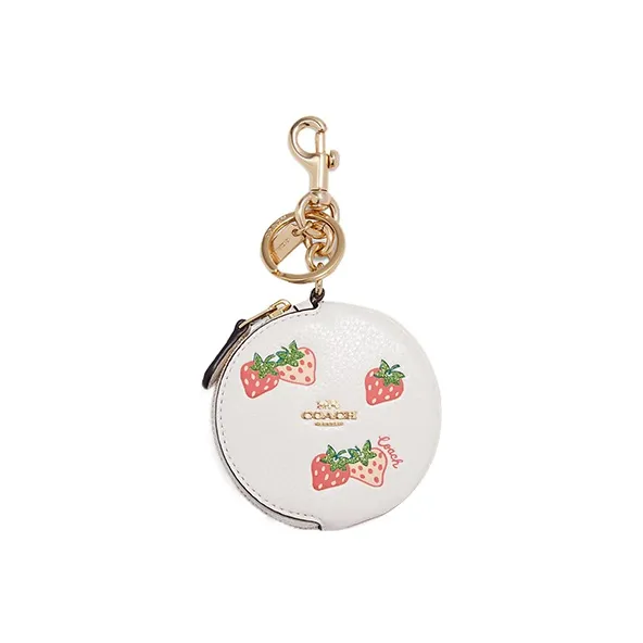 coach whipstitched Pouch High Quality Pebbled Leather Key Pouch Coin Purse Women's White