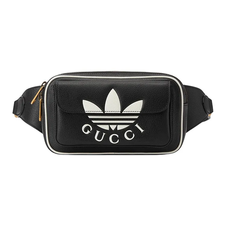 GUCCI Adidas Collaboration Leather Belt Pouch Fanny Pack Men's Black/White