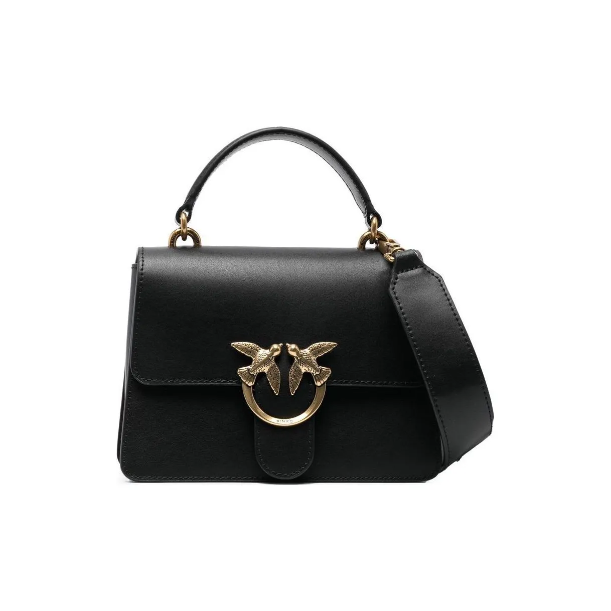 PINKO Smooth Calf Leather Handbag, Shoulder Bag, Crossbody Bag Trumpets Women's Black