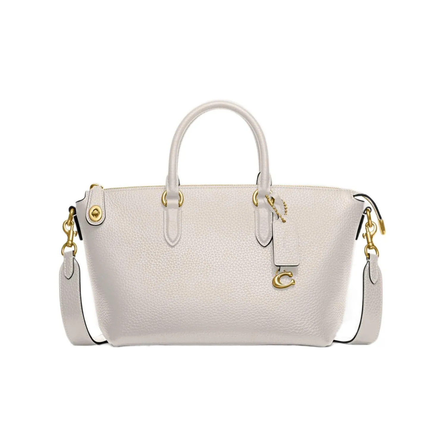COACH Cara Pebbled Leather Briefcase, Shoulder Bag, Crossbody Bag Tubas Women's Chalk White