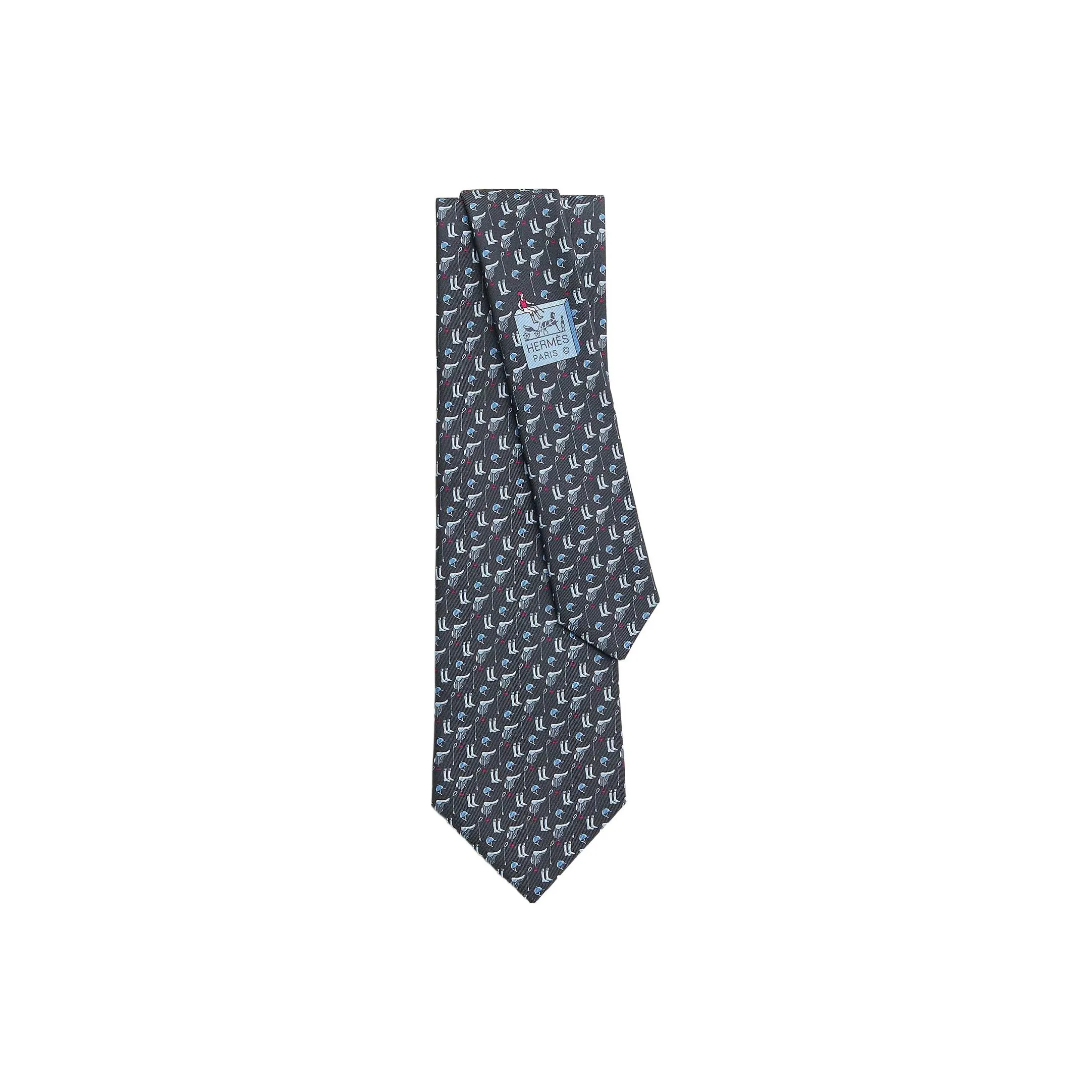 HERMES Tie Men's Charcoal Gray/Blue/Gray