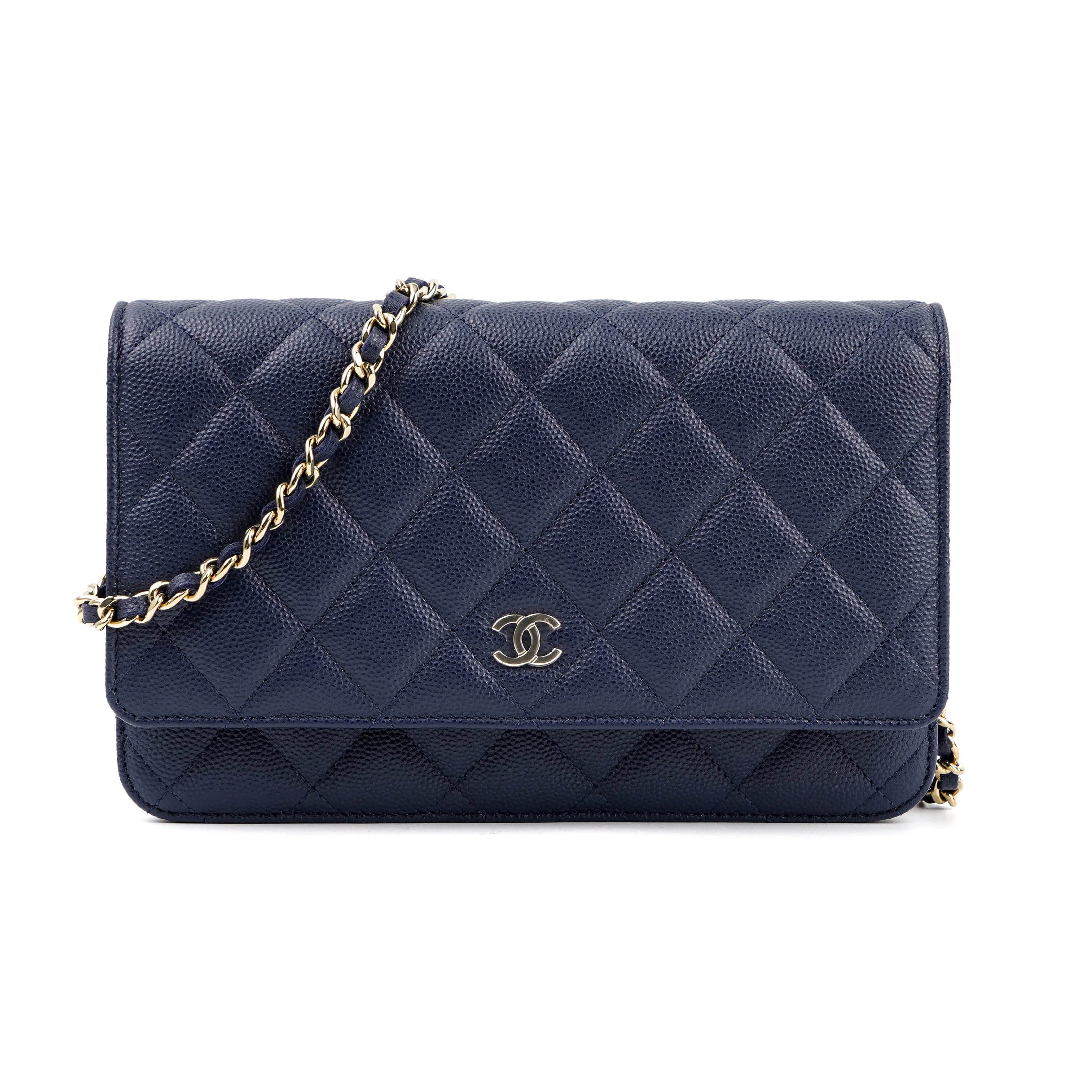 CHANEL WOC Grained Embossed Cow Leather Shoulder Bag Crossbody Bag Women's Navy Blue