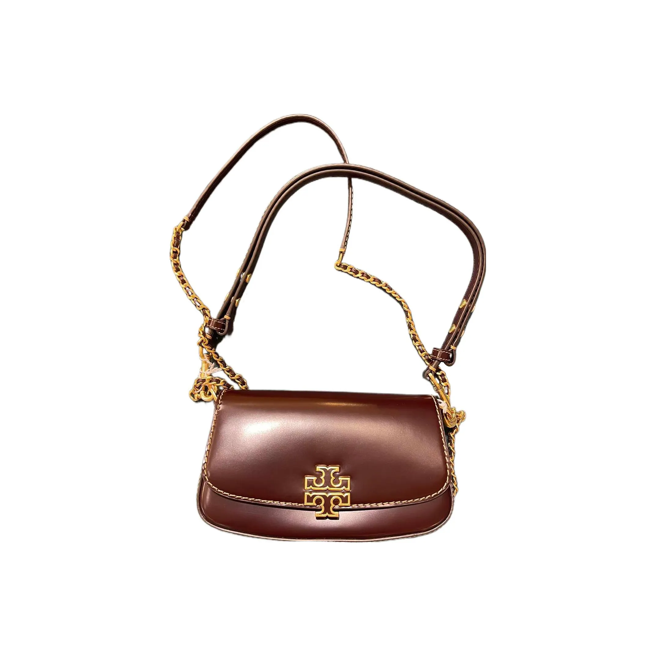 TORY BURCH Britten Leather Shoulder Bag Baguette Bag Portable Crossbody Bag Shoulder Bag Women's Burgundy