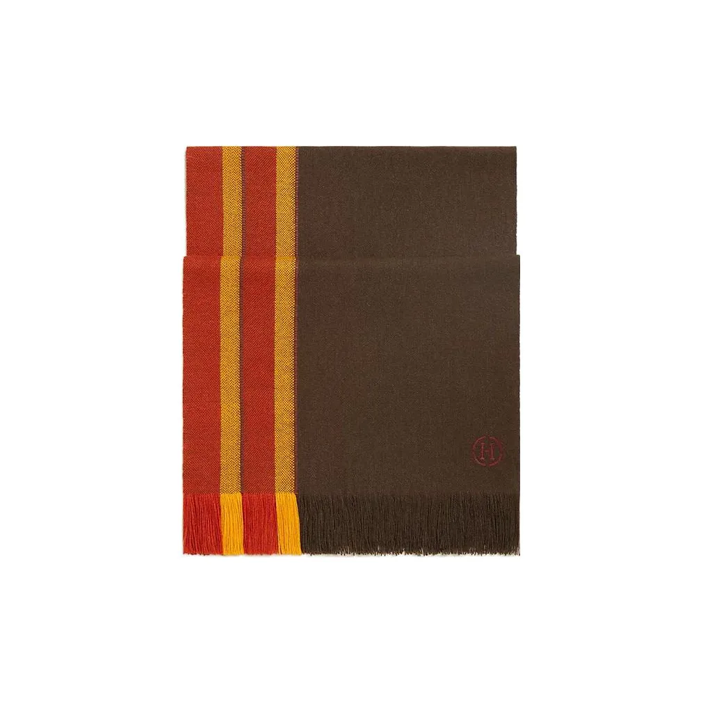 HERMES Knit Scarves Men's Bark Color/Orange/Yellow