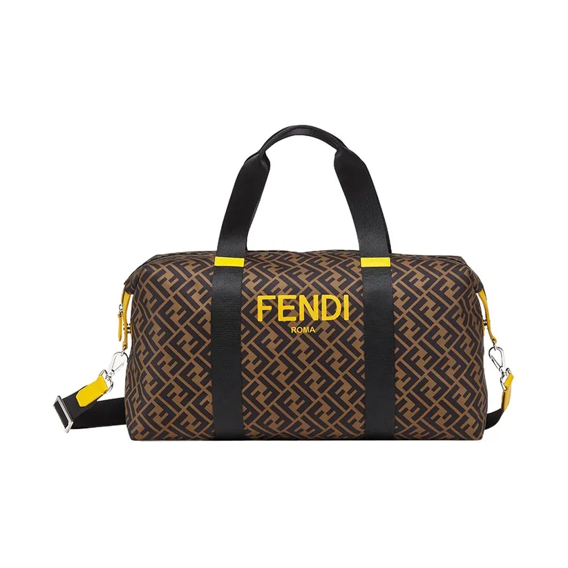 FENDI Cow Leather Polyester Handbag Shoulder Bag Crossbody Bag Travel Bag Unisex Brown