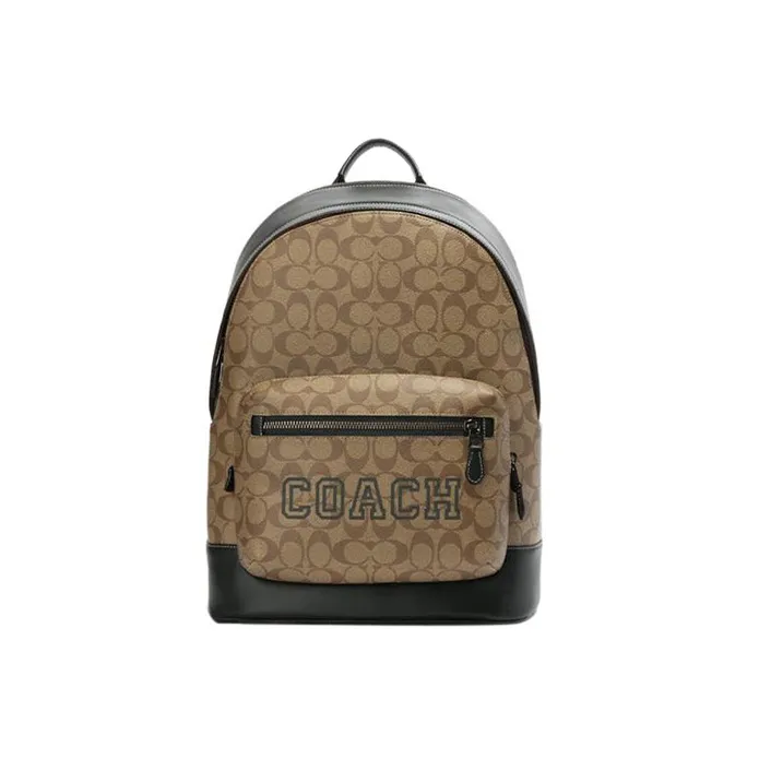 COACH West Cow Leather Backpack Tubas Men's Khaki & Green