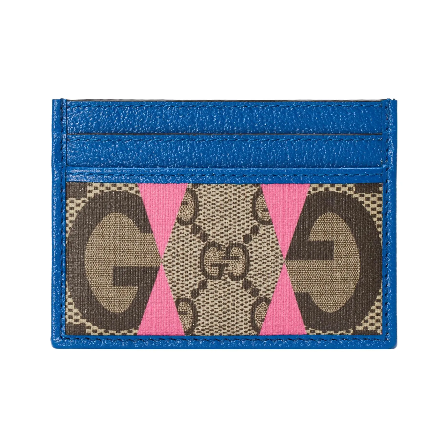 GUCCI Canvas с кожаными вставками держатель для карт женский синий коричневый