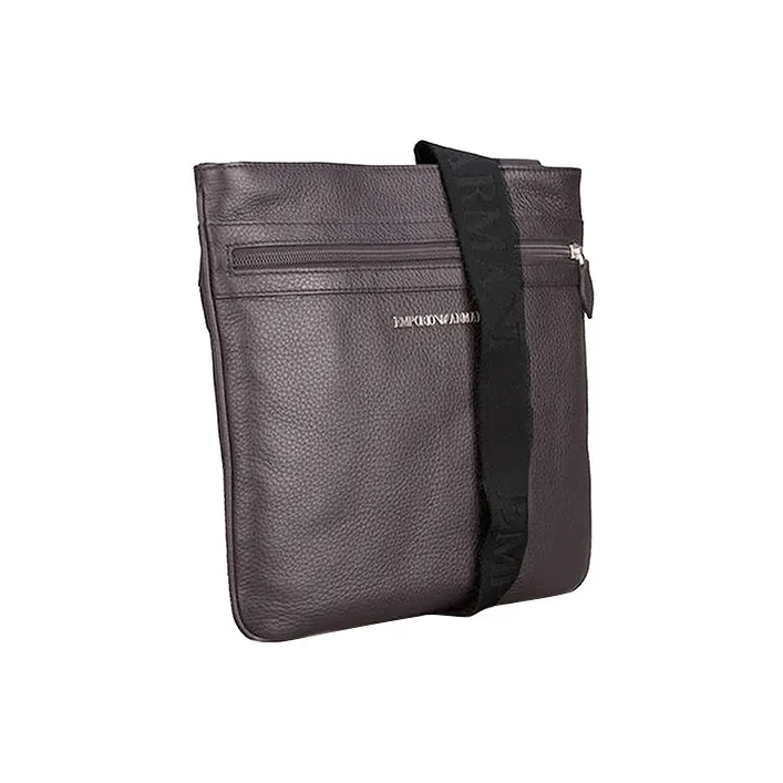 EMPORIO ARMANI Leather Messenger Bag, Shoulder Bag, Crossbody Bag Men's Dark Brown