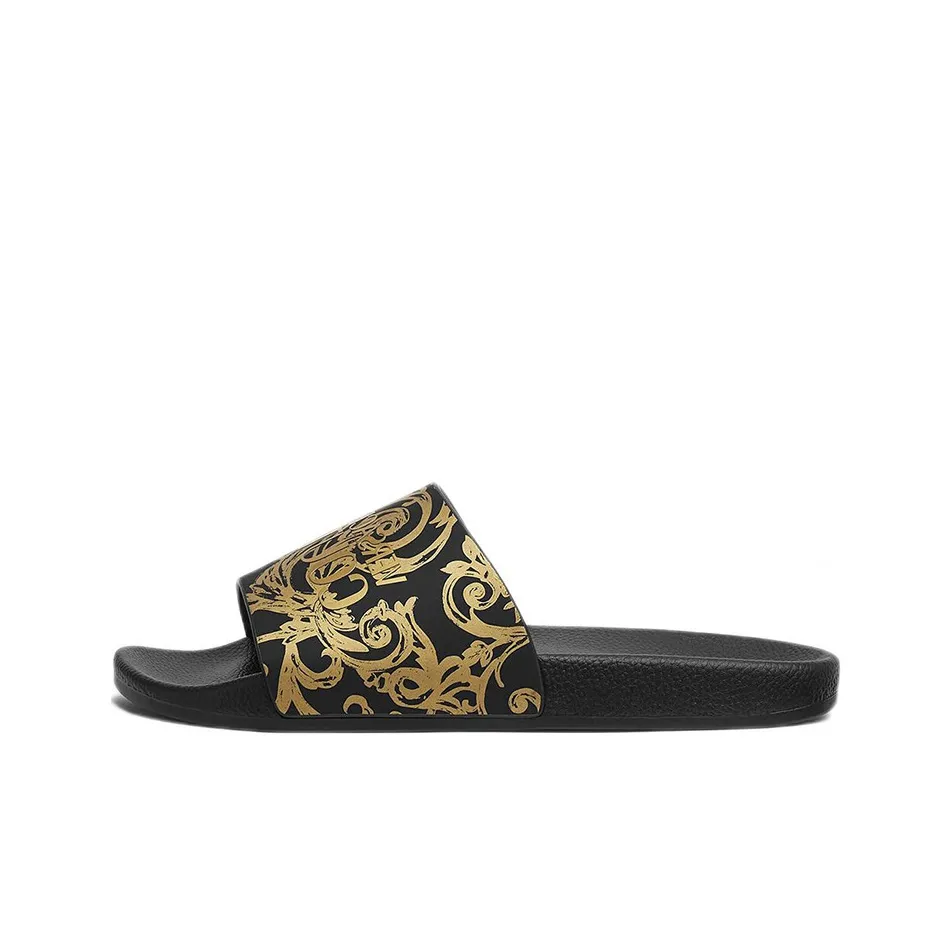 VERSACE JEANS Couture Slide 'Baroque Print   Black Gold'