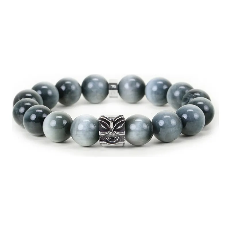FOUNDIN Large Size 12mm Hawk's Eye Stone Bracelets Men's