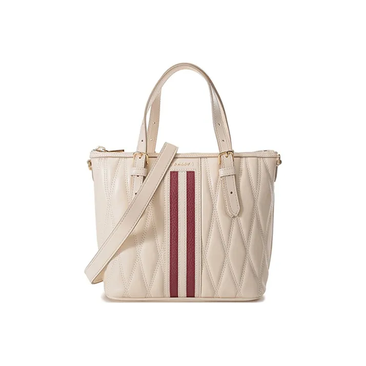 BALLY Sheepskin Tote Bag Shopping Bag Crossbody Bag Shoulder Bag Small Size Women's Bone White Red White Stripes