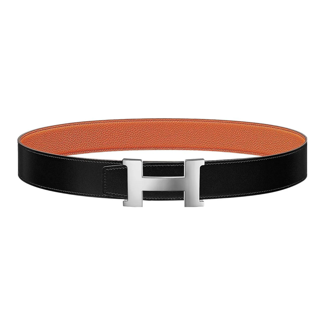 HERMES Constance Leather Belts Men Black/Orange