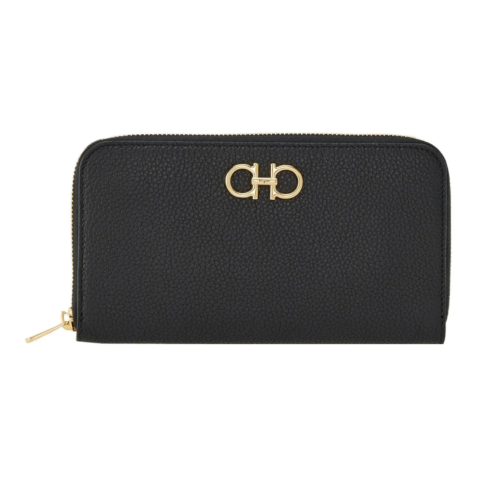 FERRAGAMO GANCINI Cow Leather Wallet Women's Black