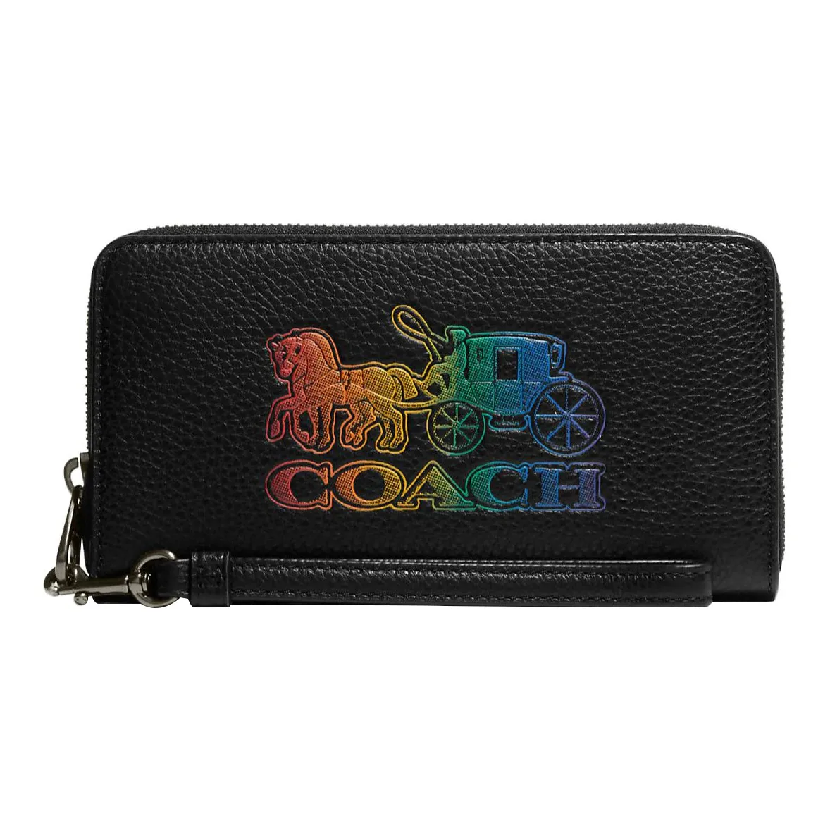 COACH Zip Around Refined Pebbled Leather Card Holder, Wallet Women's Black