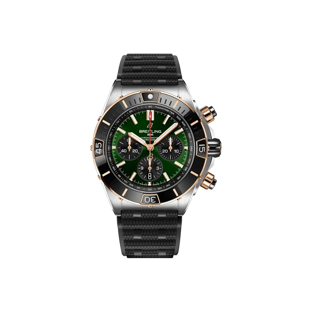BREITLING Mechanical Chronograph Collection Automatic Mechanical Movement Men's Watch 44mm Green Dial Rubber Strap