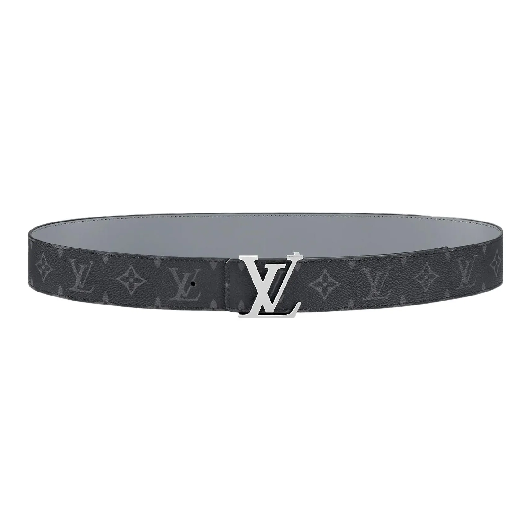 LOUIS VUITTON Cow Leather Leather Belts Men's Black/Gray Width: 4cm