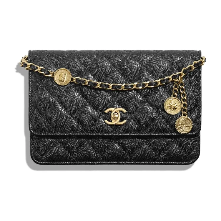 CHANEL Gold Coin Chain Black Wallet On Chain Black