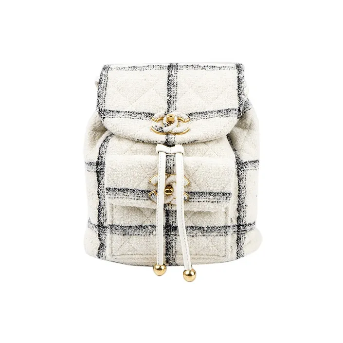CHANEL 22K Autumn And Winter Tweed Backpack Women's White