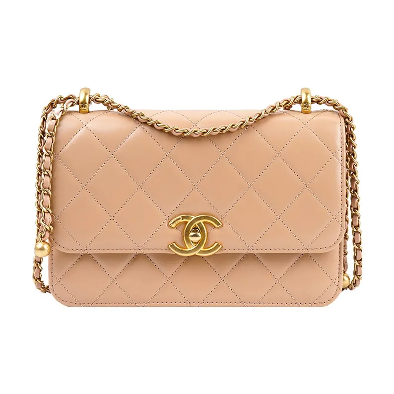 CHANEL Calfskin Pochette Handbag, Shoulder Bag, Crossbody Bag Trumpets Women's Nude Milk Tea
